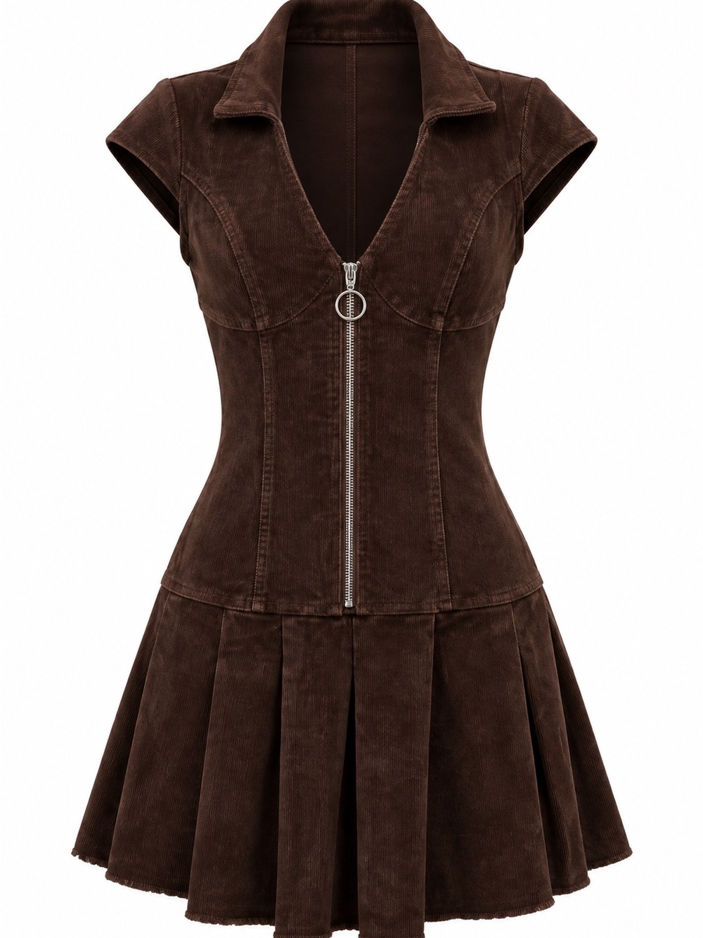 Forever 21 Brown Zip-Front Corduroy Fit & Flare Mini Dress